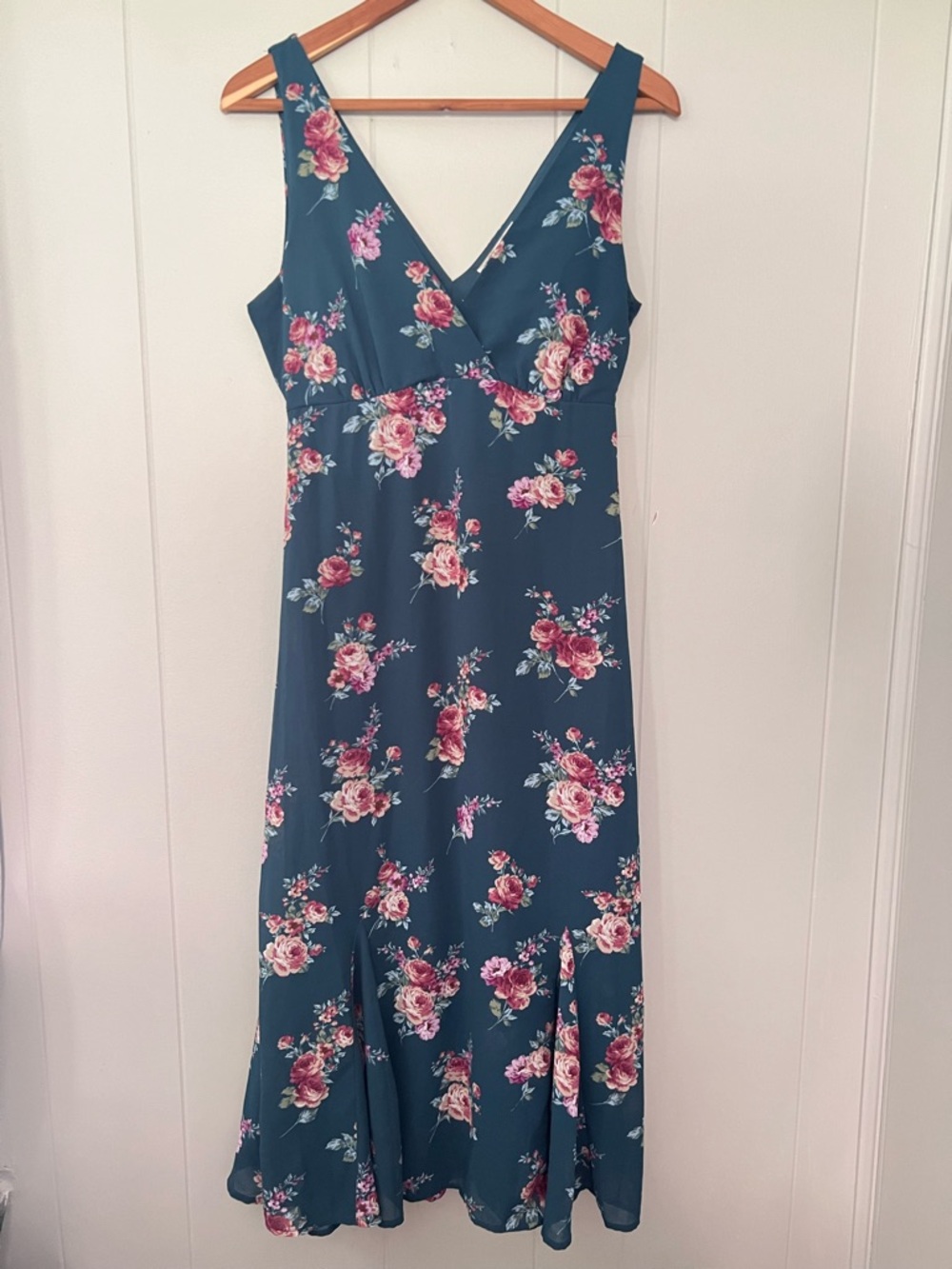 Rewind Teal Pink Floral Cottagecore Fairy Grunge Romantic Boho Maxi Dress Size M